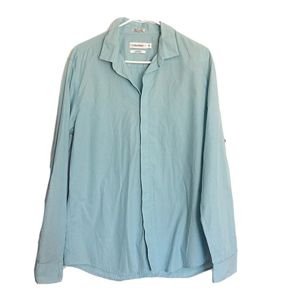Calvin Klein Button Down Shirt Classit Fit  Long Sleeve Cotton  Blue Size Large